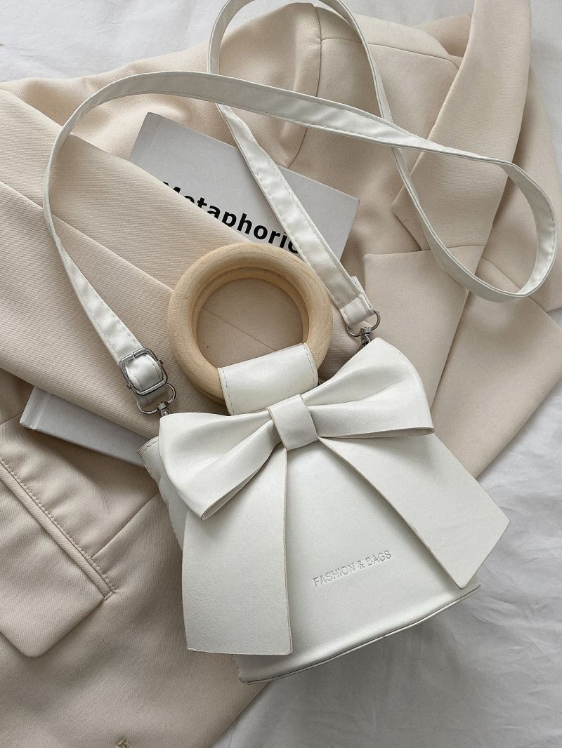 Mini Letter Graphic Bow Decor Bucket Bag