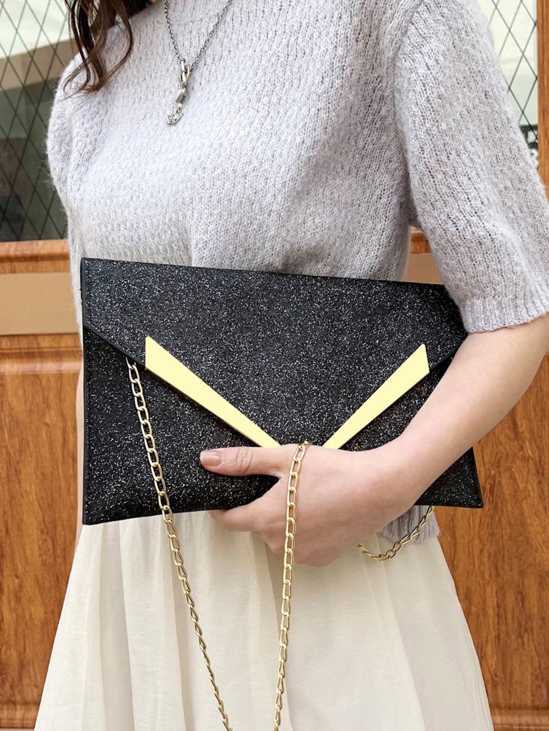 Glitter Metal Decor Flap Square Bag, Perfect Bride Purse For Wedding, Prom & Party Events