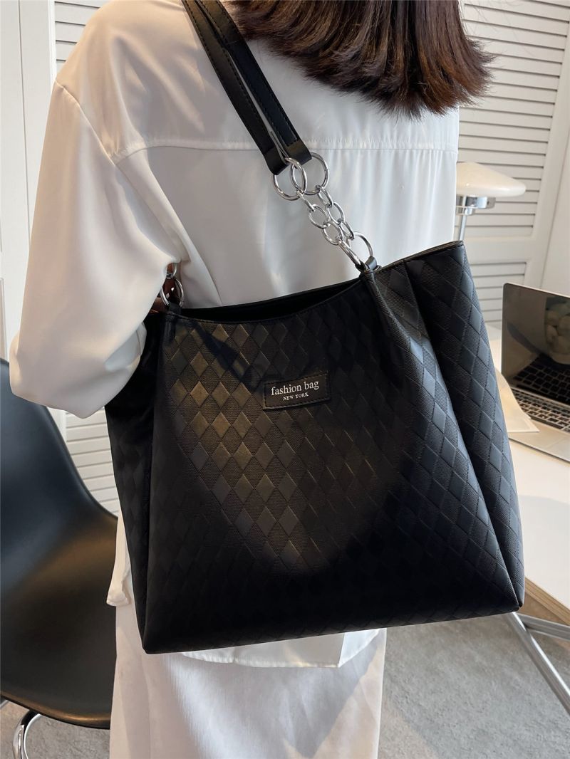 Letter Graphic Shoulder Tote Bag