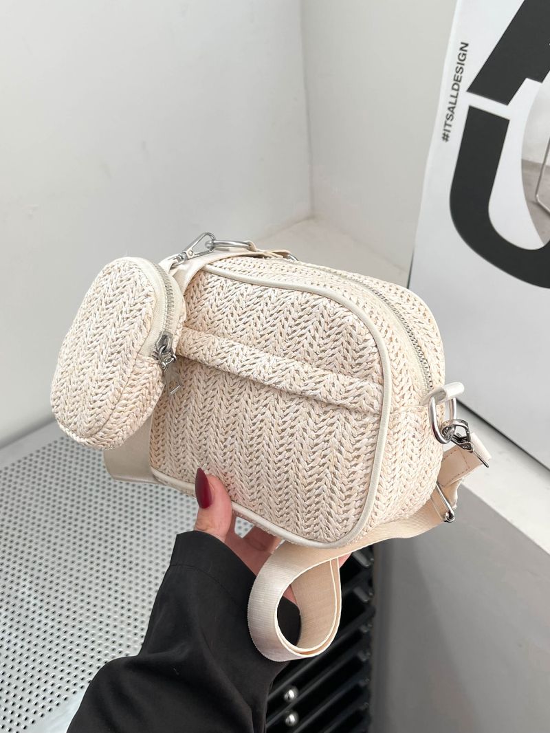 Mini Letter Graphic Straw Bag With Coin Purse