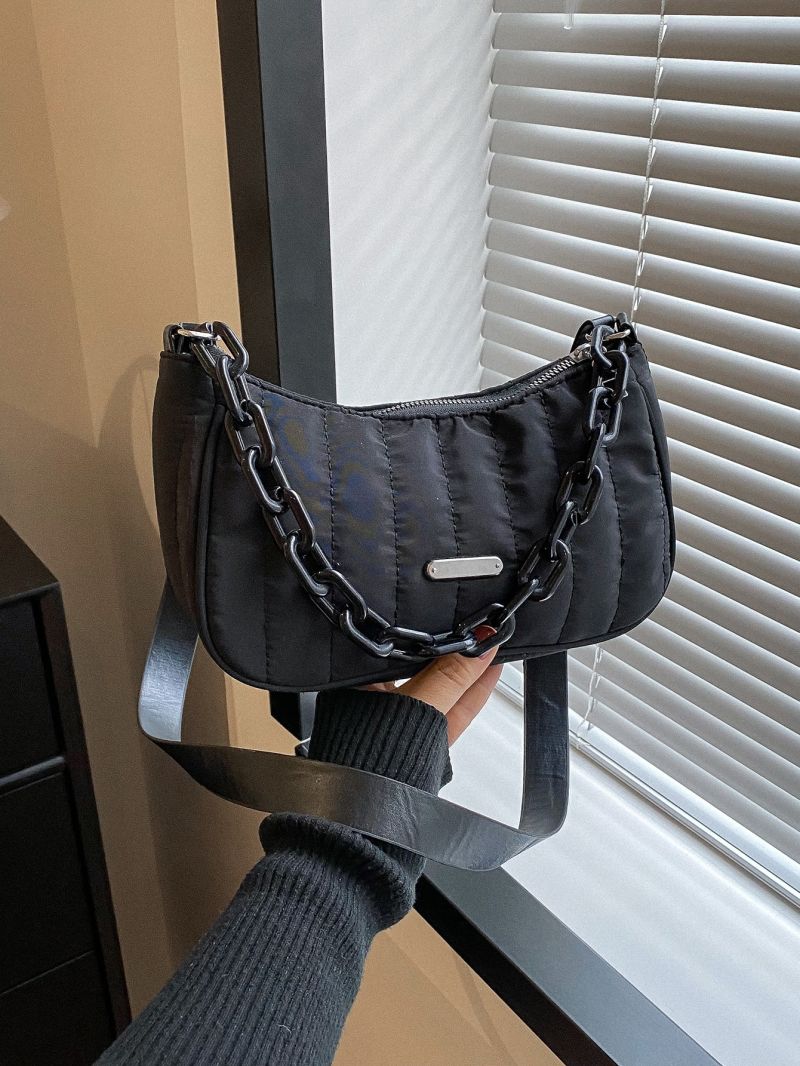 Quilted Chain Decor Baguette Bag