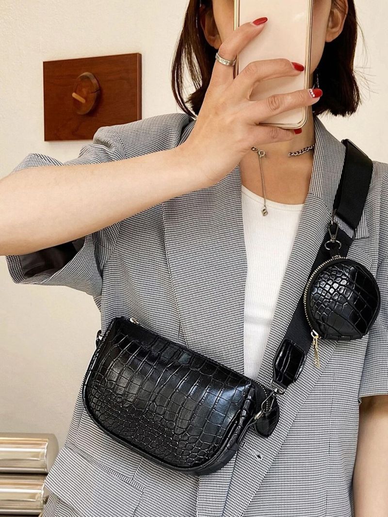 Crocodile Embossed Saddle Bag With Coin Purse