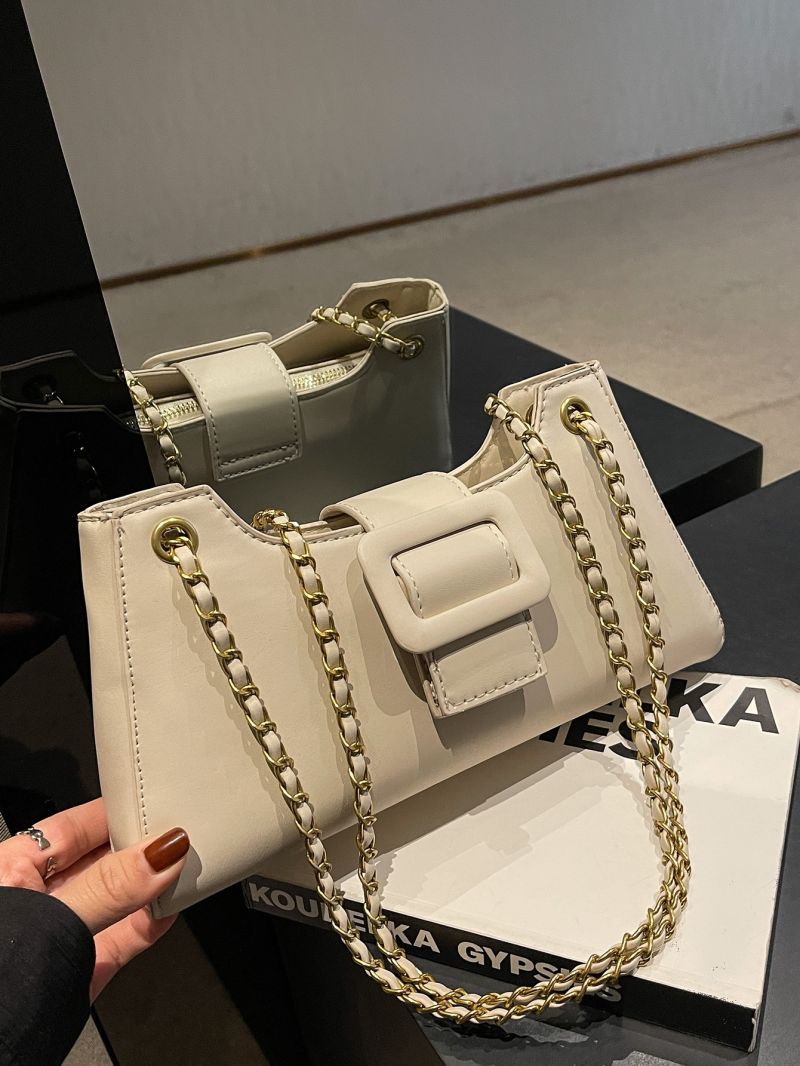 Buckle Decor Chain Baguette Bag