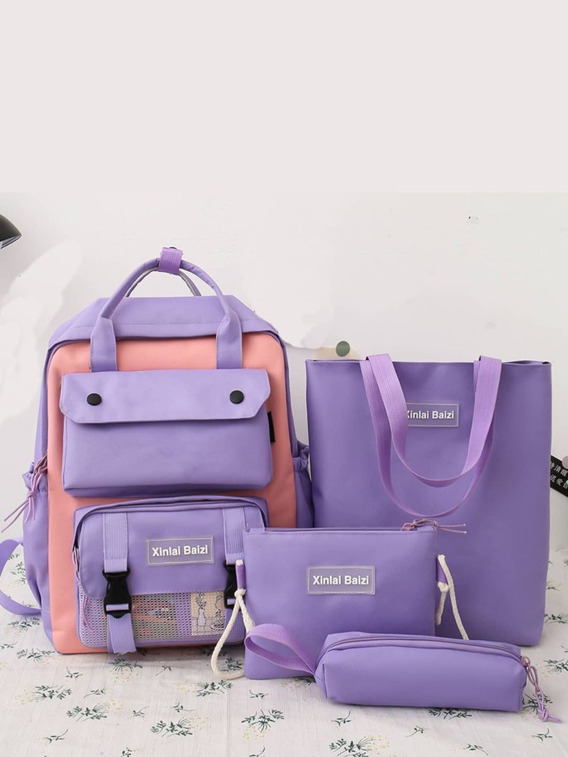 4pcs Letter Patch Decor Functional Backpack Set