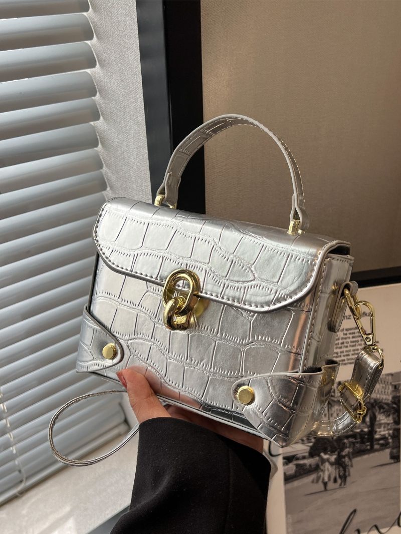 Mini Metallic Crocodile Embossed Flap Square Bag