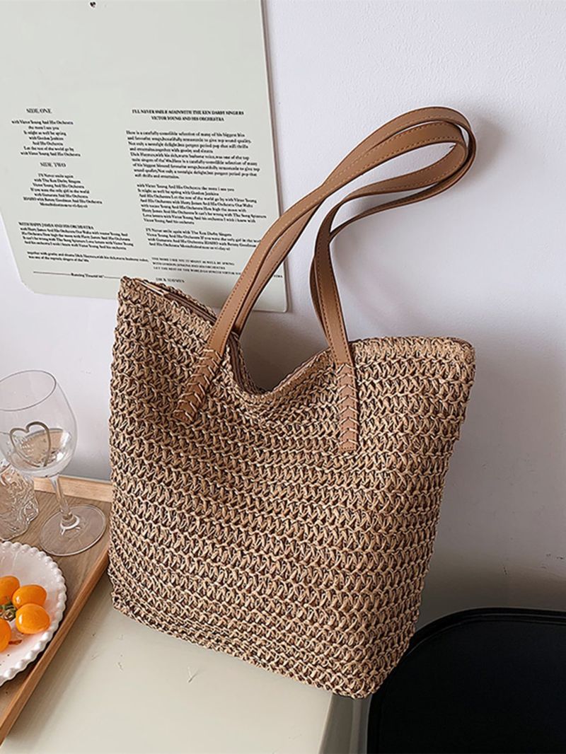 Stitch Detail Straw Bag