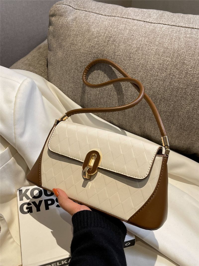 Argyle Embossed Two Tone Flap Baguette Bag