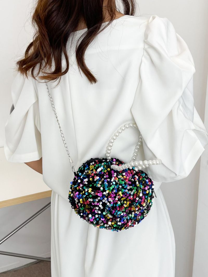 Sequin Decor Faux Pearl Beaded Chain Novelty Bag