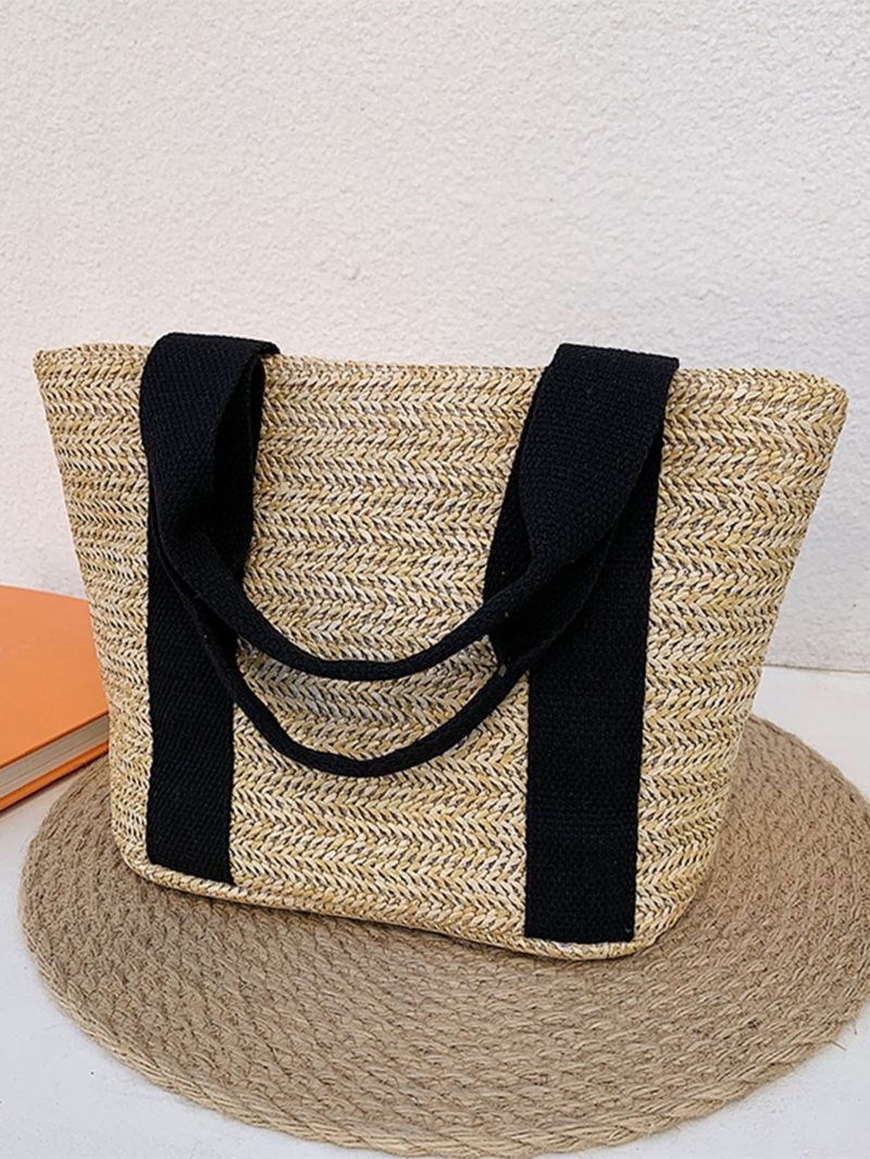 Two Tone Straw Bag Small Vacation Beach Bag