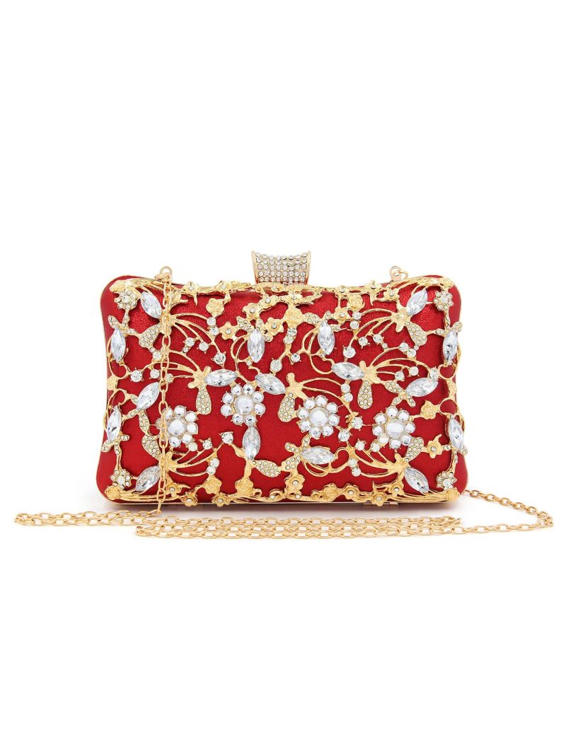 Mini Rhinestone & Flower Decor Chain Box Bag