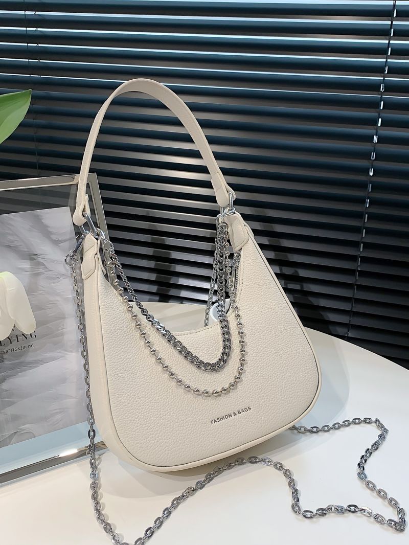 Letter Detail Chain Hobo Bag