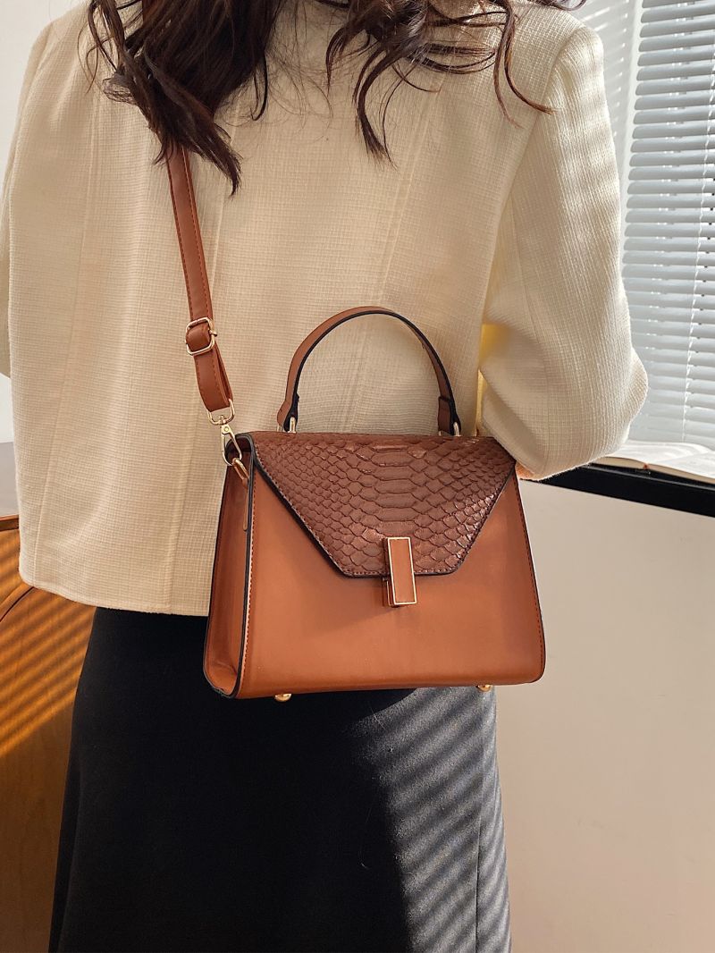 Snakeskin Embossed Flap Square Bag