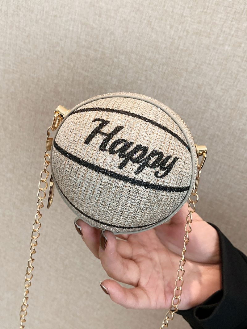 Mini Glitter Letter Graphic Chain Circle Bag