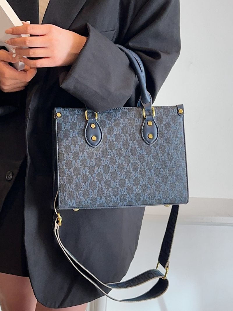 Letter Graphic Studded Decor Square Bag