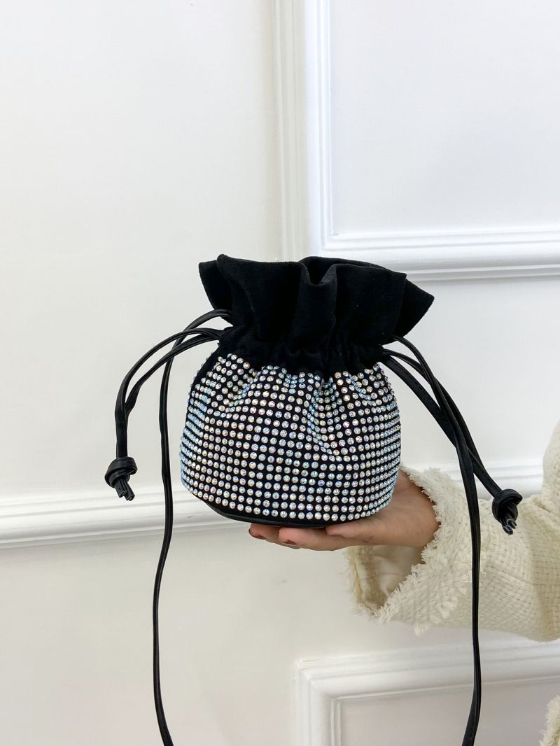 Mini Rhinestone Decor Drawstring Design Bucket Bag
