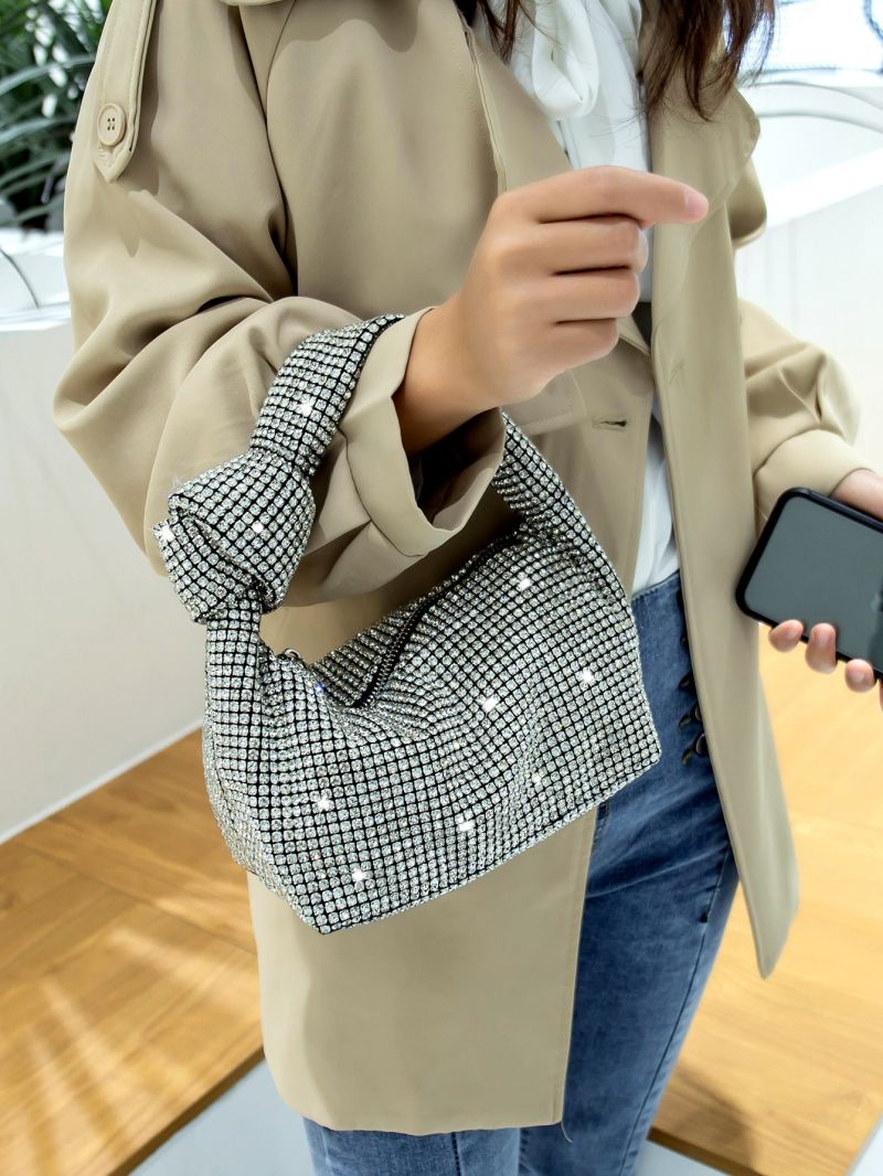 Rhinestone Decor Knot Detail Hobo Bag
