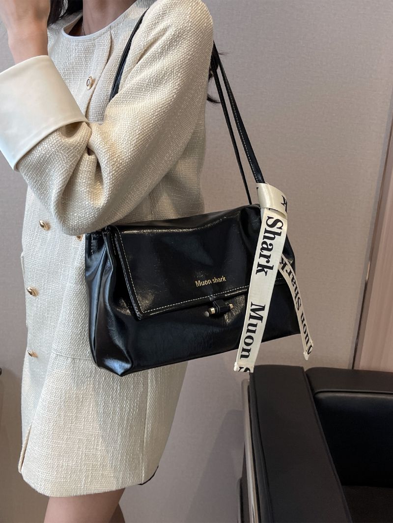 Letter Graphic Twilly Scarf Decor Flap Shoulder Tote Bag