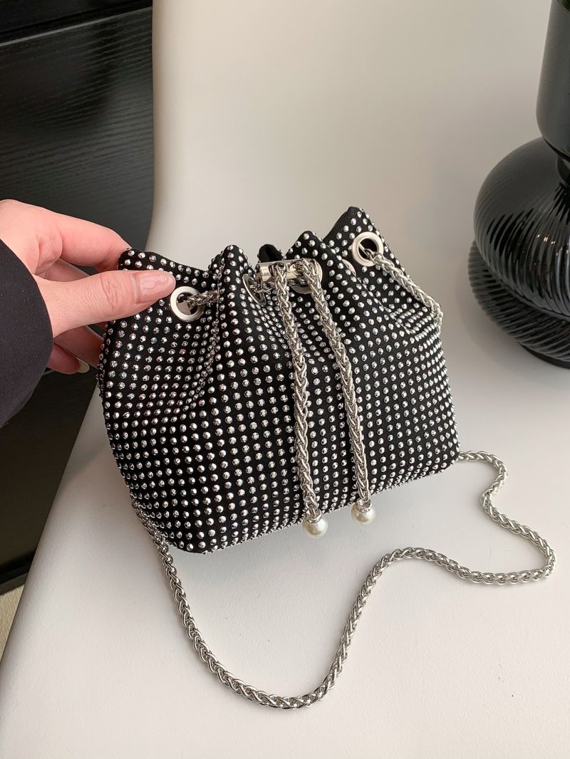 Faux Pearl & Rhinestone Decor Bucket Bag