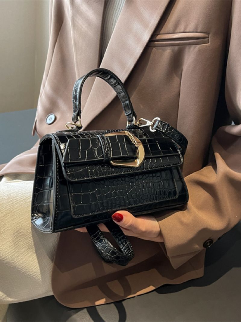 Crocodile Embossed Buckle Decor Flap Square Bag