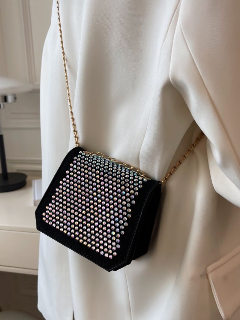 Mini Rhinestone Decor Flap Square Bag