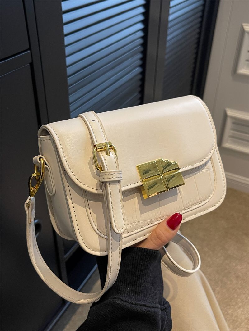 Mini Crocodile Embossed Metal Lock Flap Square Bag