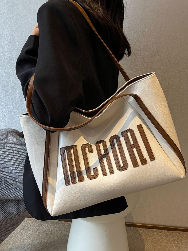 Letter Graphic Shoulder Tote Bag