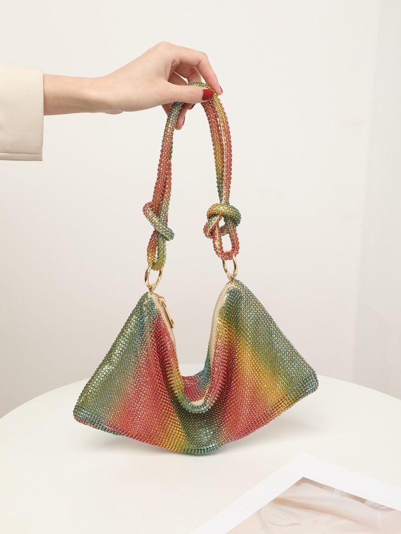 Ombre Rhinestone Decor Hobo Bag