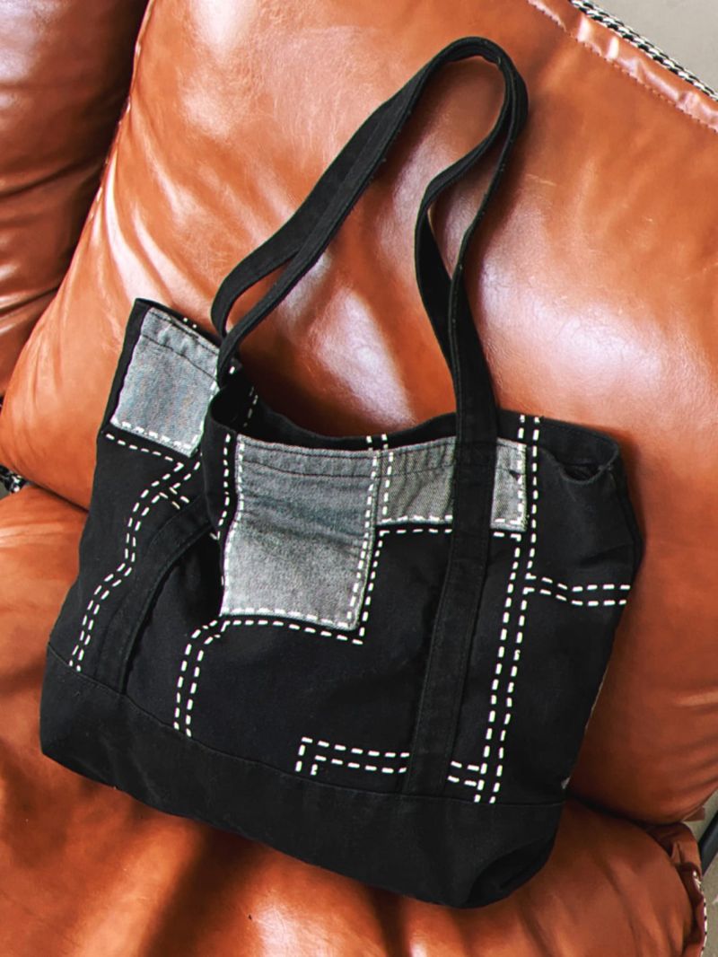 Colorblock Studded Decor Shopper Bag