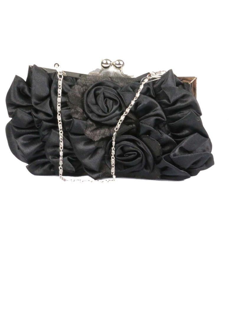 Flower Decor Kiss Lock Chain Evening Bag