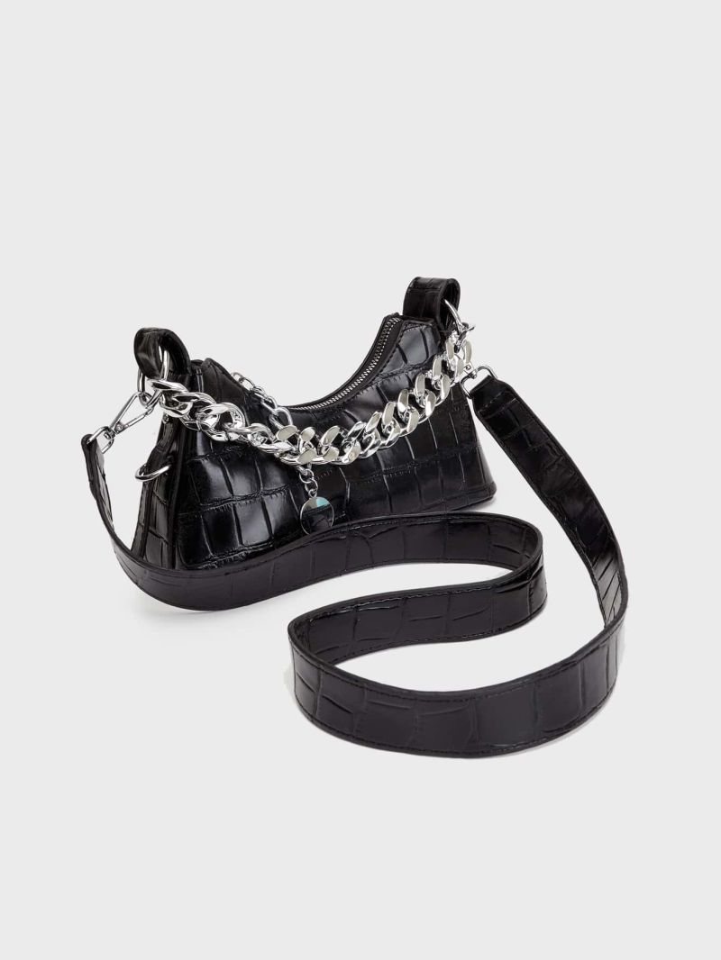 Crocodile Embossed Chain Decor Hobo Bag