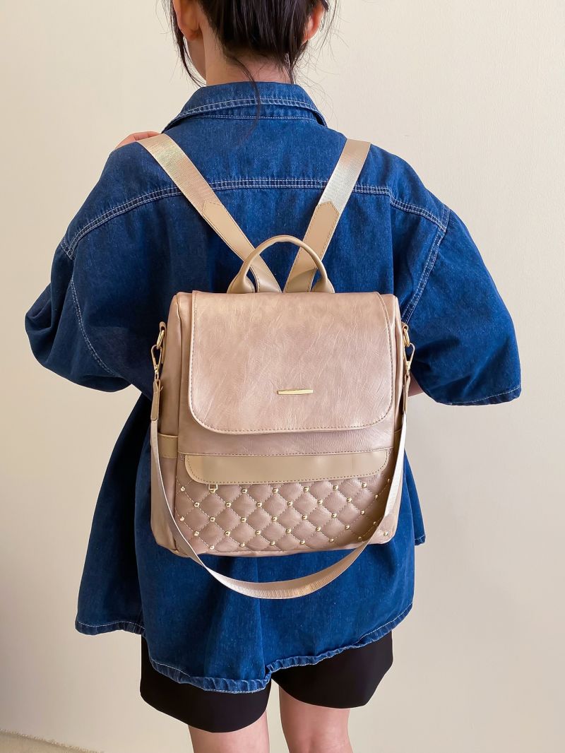 Quilted Pattern Letter Graphic Flap Backpack