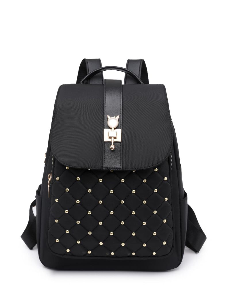 Quilted Pattern Studded Decor Flap Backpack
