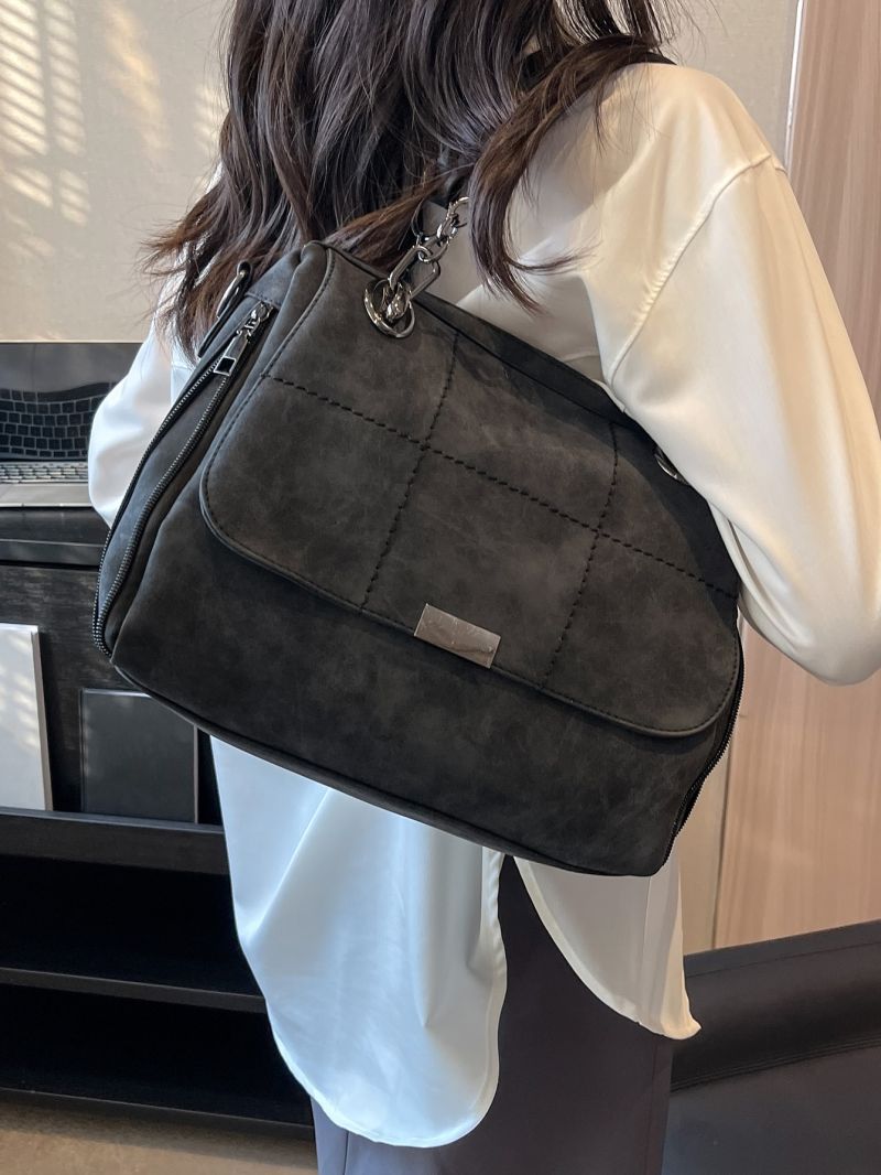 Metal Decor Flap Shoulder Tote Bag