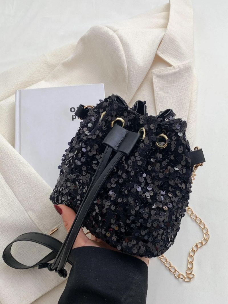 Mini Sequin Decor Drawstring Bucket Bag
