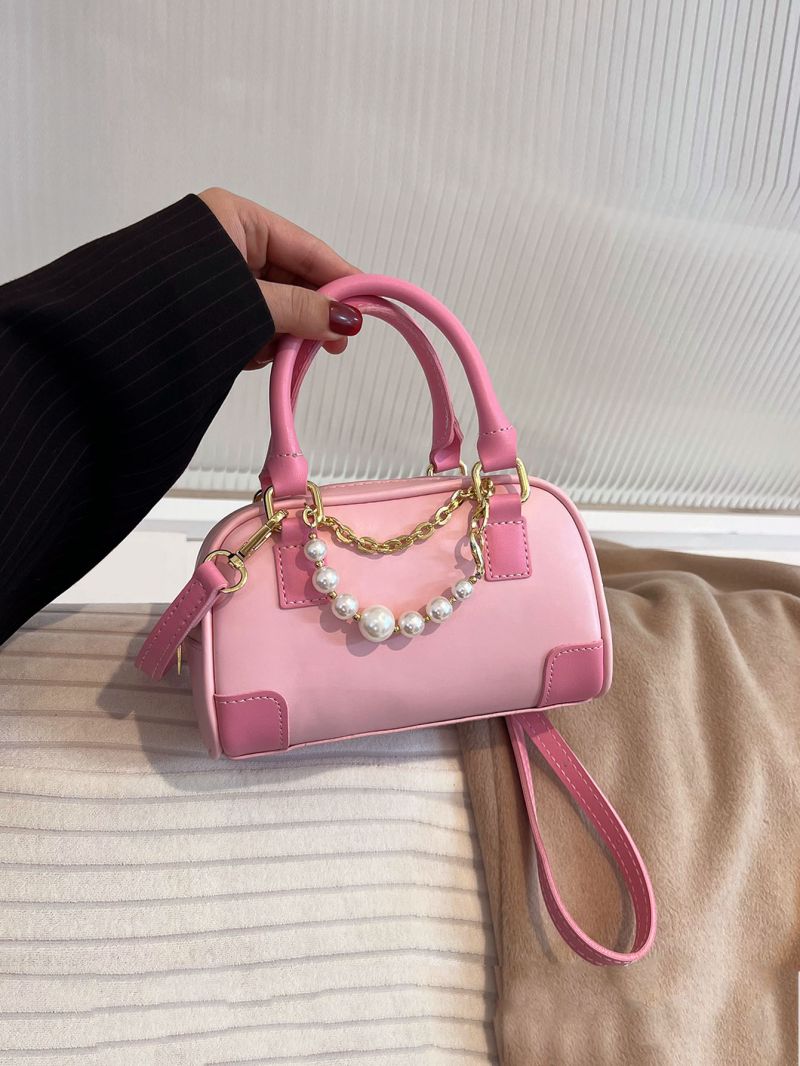 Mini Faux Pearl Decor Boston Bag