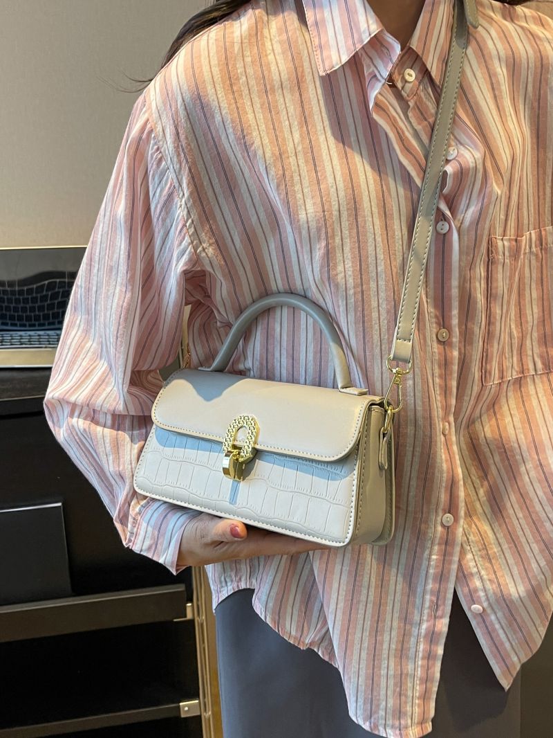 Crocodile Embossed Flap Square Bag