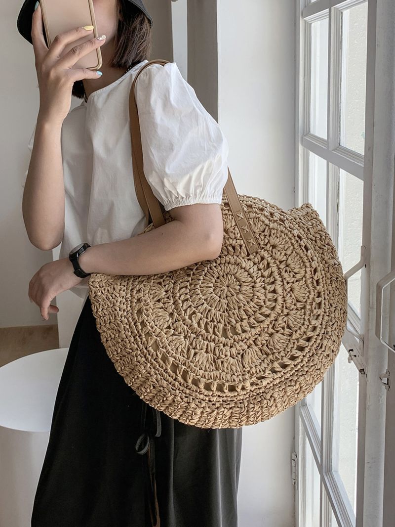 Simple Large Capacity Tote Straw Bag, All-Match Travel Storage Bag, Trendy Beach Bag Minimalist Straw Bag