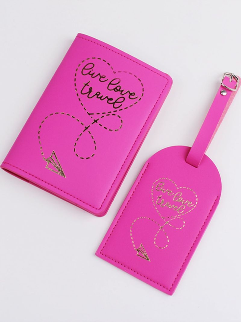 Metallic Letter Graphic Passport Case With Luggage Tag