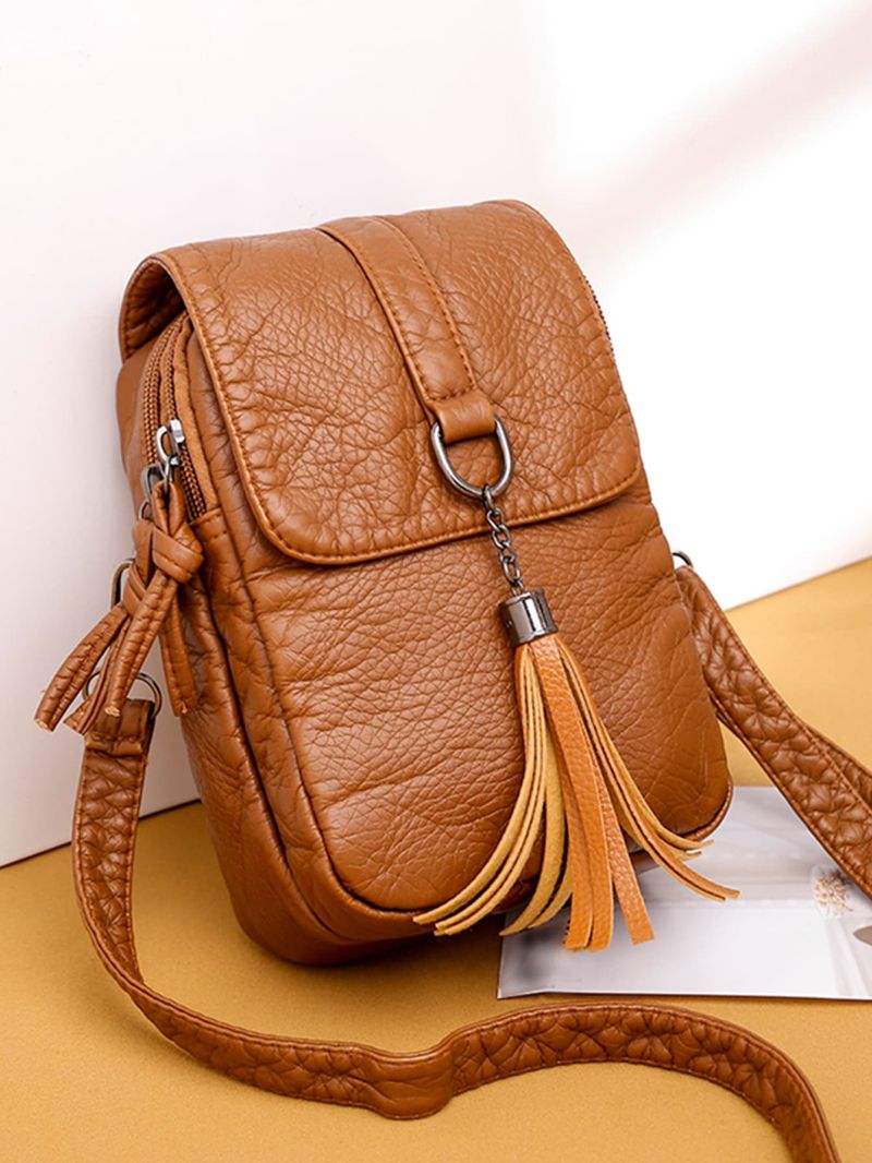Tassel Decor Litchi Embossed Flap Phone Wallet