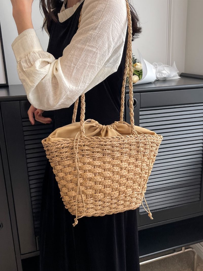 Drawstring Design Straw Bag