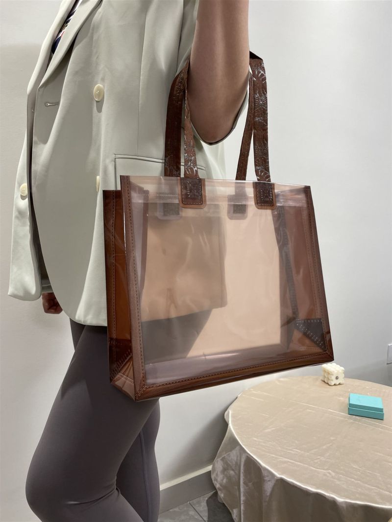 Tropical Leaf Pattern Waterproof Beach Bag, Clear Bag