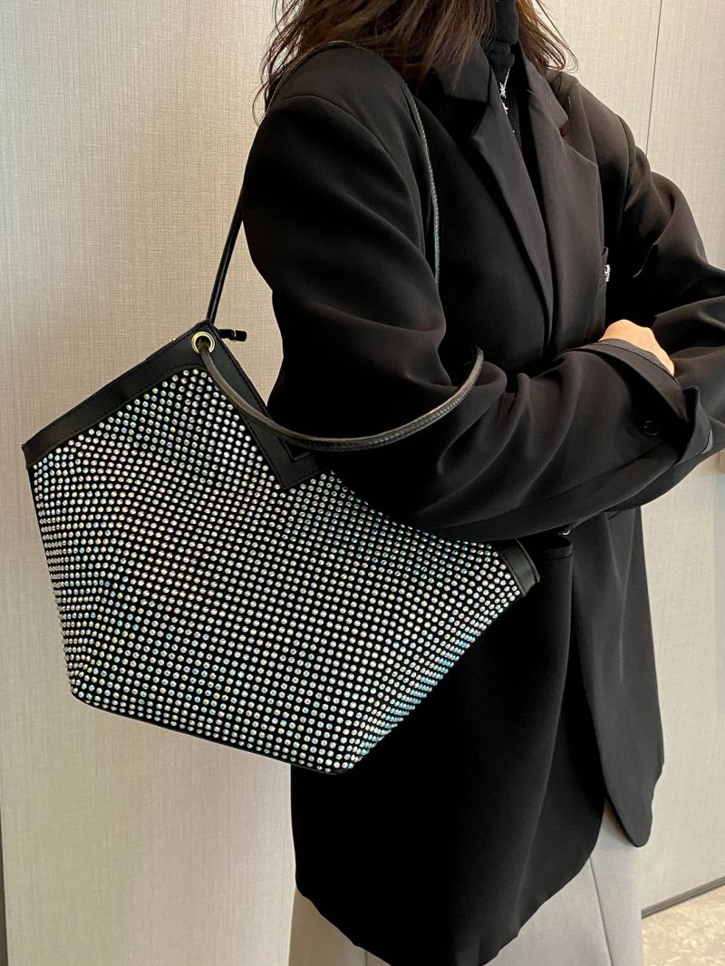 Rhinestone Decor Large Capacity Shoulder Tote Bag, Clear Bag