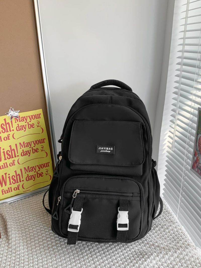 Men Release Buckle & Letter Patch Decor Functional Backpack Camping Bag