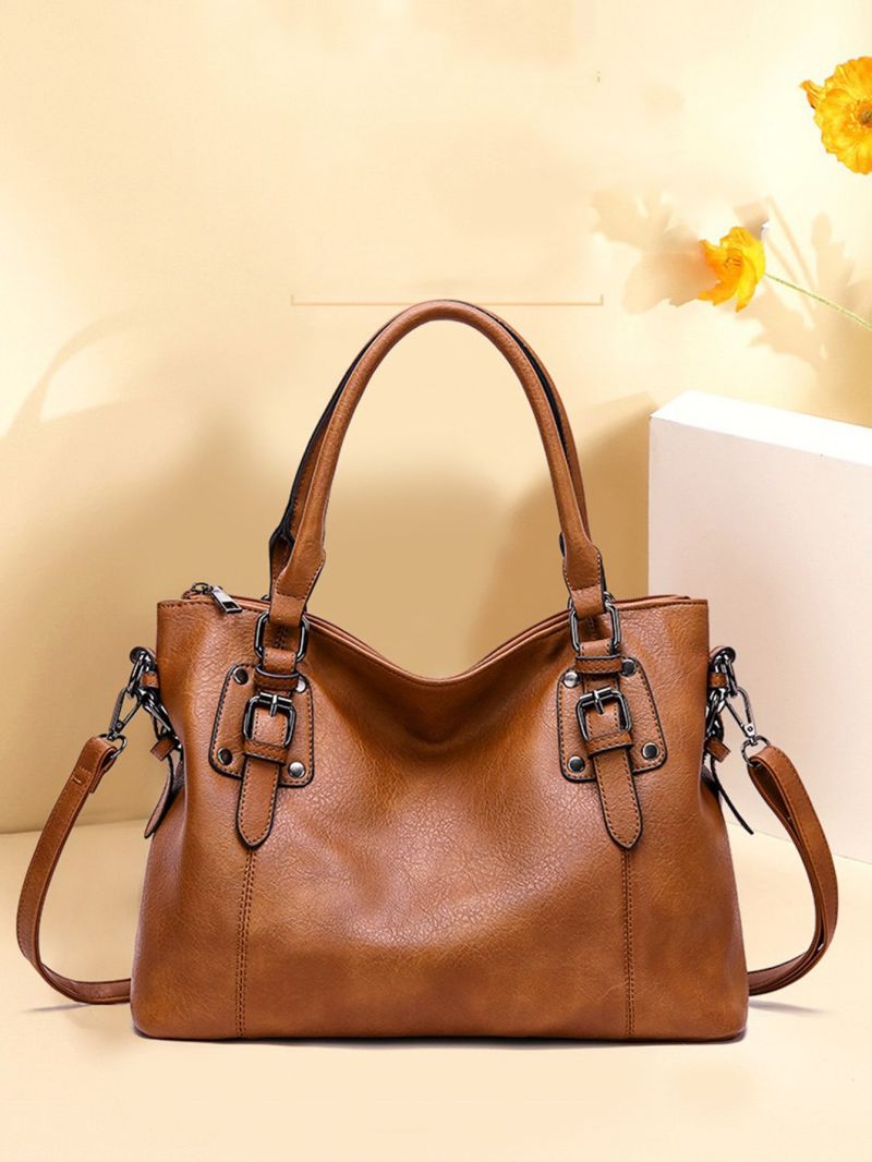 Artificial Leather Tote Bag, Women's Simple Fashion Zipper Shoulder Bag Trendy Purse Set