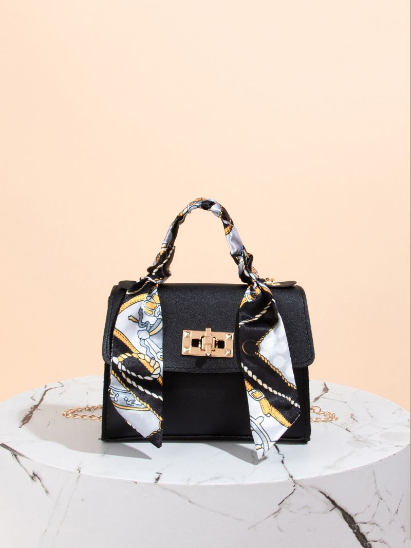 Mini Random Pattern Twilly Scarf Decor Flap Chain Square Bag