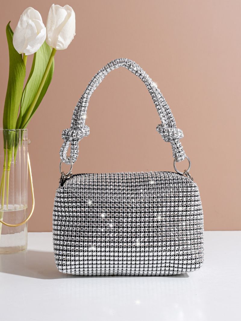 Mini Rhinestone Decor Square Bag, Perfect Bride Purse For Wedding, Prom & Party Events