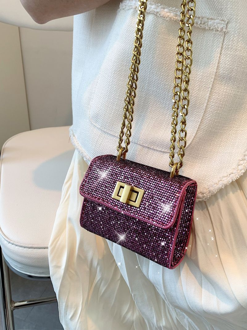 Mini Glitter Twist Lock Flap Chain Square Bag