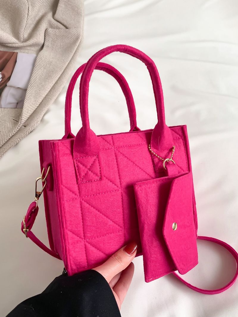 Neon Pink Quilted Square Bag With Coin Purse