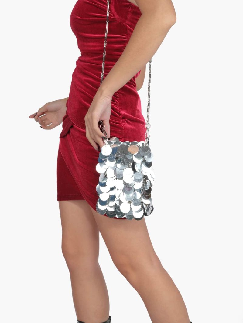 Mini Metal Sequin Decor Chain Evening Bag