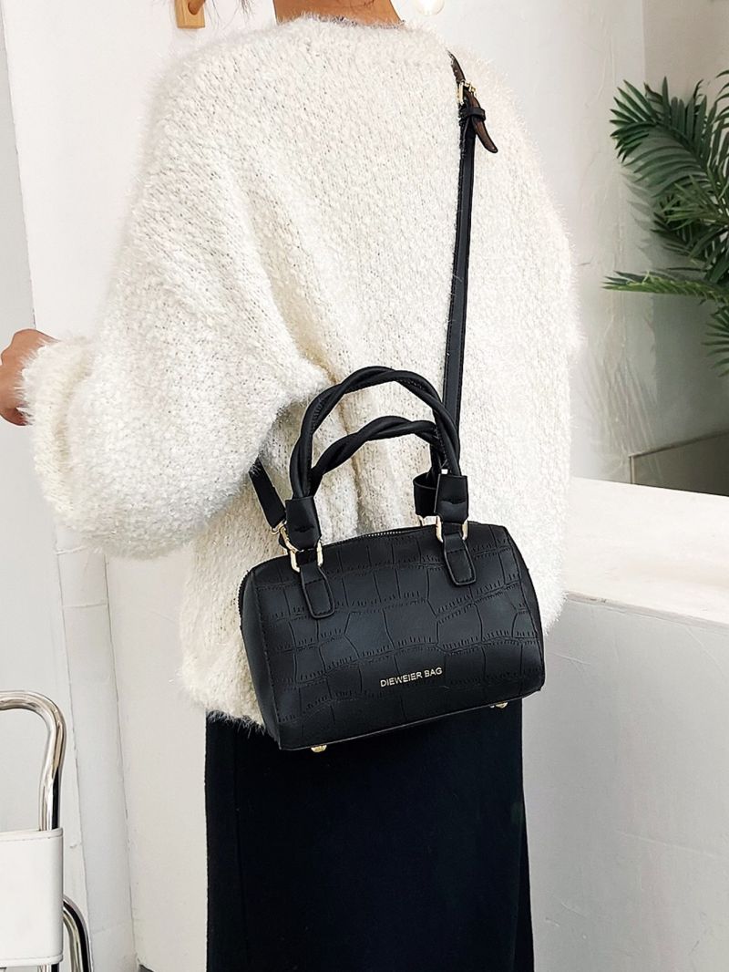 Mini Letter Graphic Crocodile Embossed Boston Bag